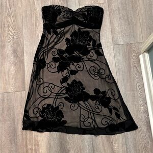 White House Black Market Strapless Black Floral Dress